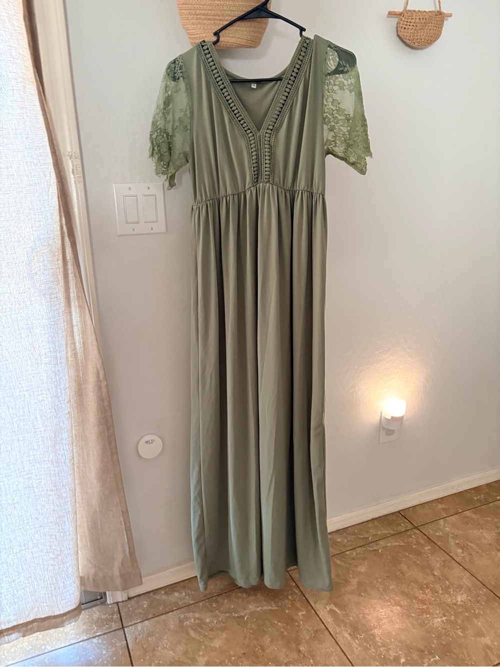 Women’s Lace Sleeve Maxi Dress in Olive Green (Maternity)